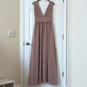Lulus Heavenly Hues Sleeveless Plunging V-Neck High Slit A-Line Maxi Dress Taupe